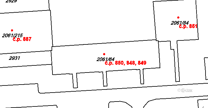 České Budějovice 2 848,849,850, České Budějovice na parcele st. 2061/64 v KÚ České Budějovice 2, Katastrální mapa