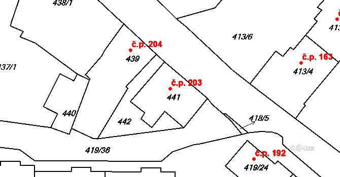 Rumburk 1 203, Rumburk na parcele st. 441 v KÚ Rumburk, Katastrální mapa