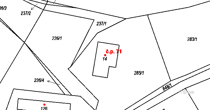 Druzcov 71, Osečná na parcele st. 14 v KÚ Druzcov, Katastrální mapa