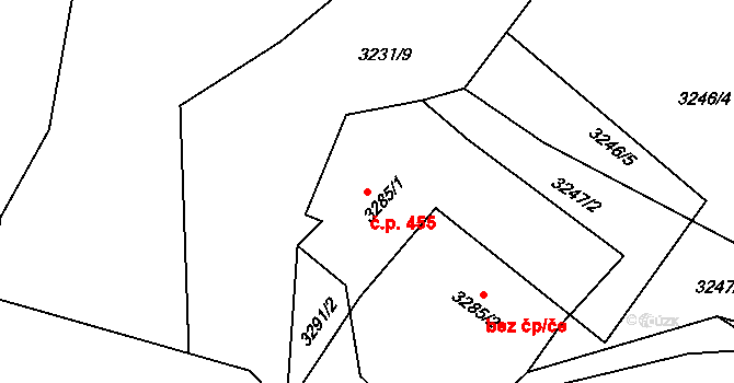 Liberec XXX-Vratislavice nad Nisou 455, Liberec na parcele st. 3285/1 v KÚ Vratislavice nad Nisou, Katastrální mapa