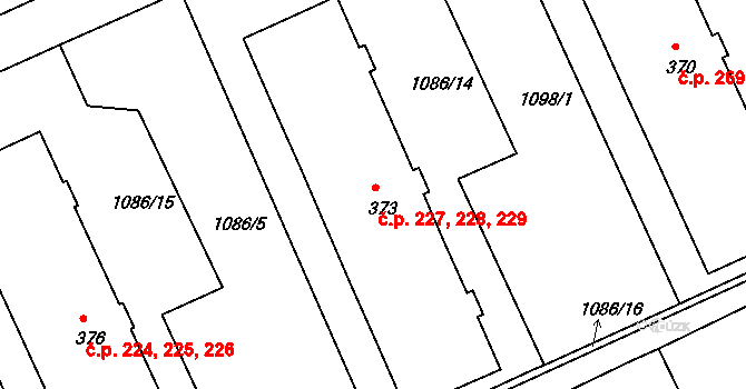 Věkoše 227,228,229, Hradec Králové na parcele st. 373 v KÚ Věkoše, Katastrální mapa