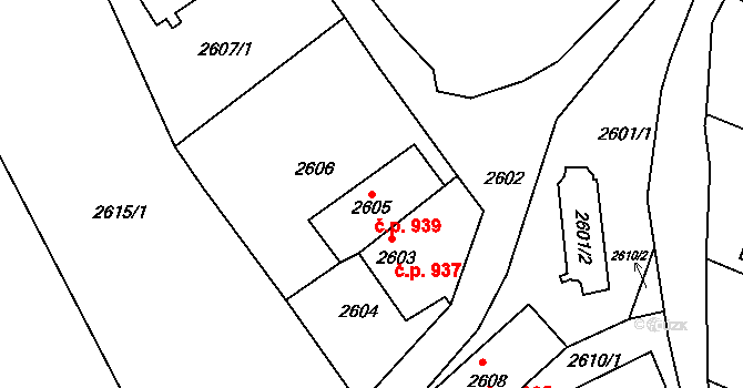 Rumburk 1 939, Rumburk na parcele st. 2605 v KÚ Rumburk, Katastrální mapa