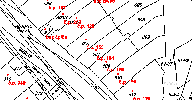 Zbýšov 154 na parcele st. 607 v KÚ Zbýšov u Oslavan, Katastrální mapa