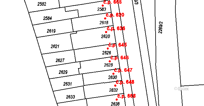 Šlapanice 645 na parcele st. 2626 v KÚ Šlapanice u Brna, Katastrální mapa