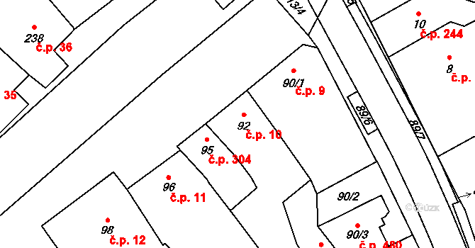 Pozořice 10 na parcele st. 92 v KÚ Pozořice, Katastrální mapa
