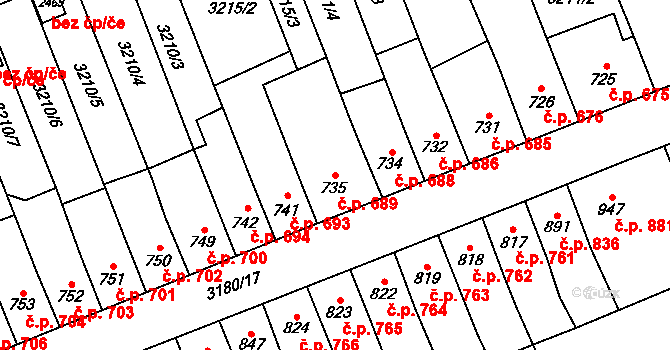 Česká Třebová 689 na parcele st. 735 v KÚ Česká Třebová, Katastrální mapa