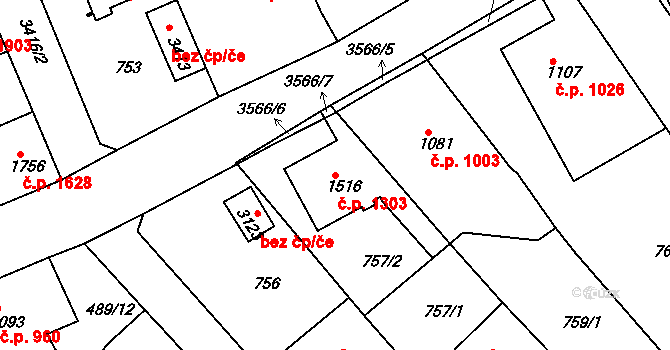 Česká Třebová 1303 na parcele st. 1516 v KÚ Česká Třebová, Katastrální mapa