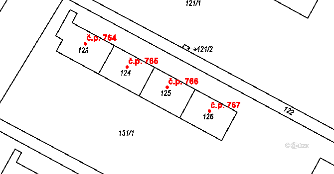 Šumbark 766, Havířov na parcele st. 125 v KÚ Šumbark, Katastrální mapa