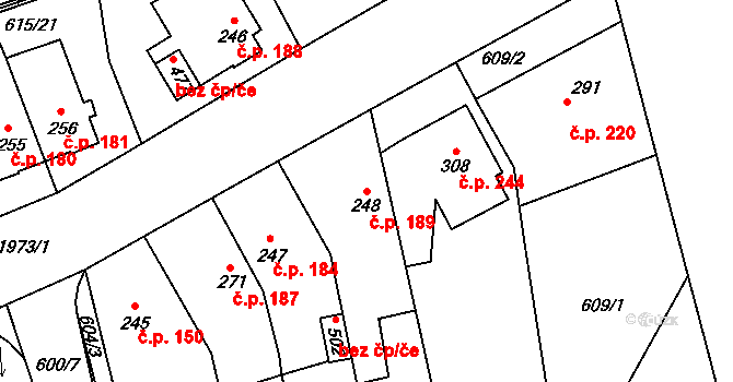 Louky 189, Zlín na parcele st. 248 v KÚ Louky nad Dřevnicí, Katastrální mapa