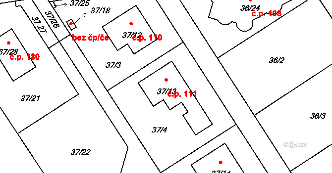 Sobín 111, Praha na parcele st. 37/13 v KÚ Sobín, Katastrální mapa