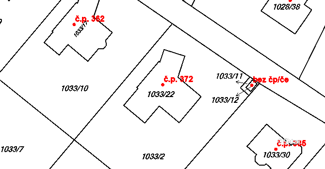 Křelov 372, Křelov-Břuchotín na parcele st. 1033/22 v KÚ Křelov, Katastrální mapa