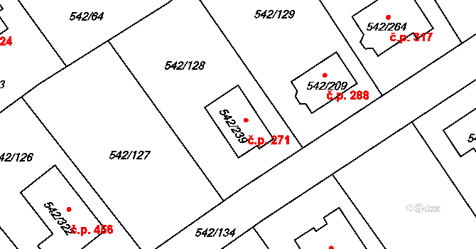 Lhota 271, Plzeň na parcele st. 542/239 v KÚ Lhota u Dobřan, Katastrální mapa