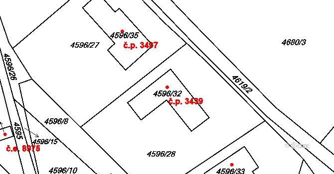 Severní Terasa 3439, Ústí nad Labem na parcele st. 4596/32 v KÚ Ústí nad Labem, Katastrální mapa