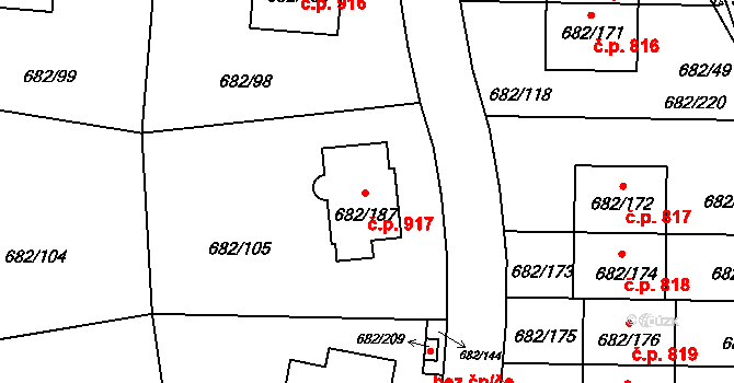Průhonice 917 na parcele st. 682/187 v KÚ Průhonice, Katastrální mapa