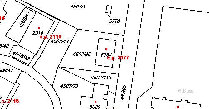Žatec 3077 na parcele st. 6154 v KÚ Žatec, Katastrální mapa