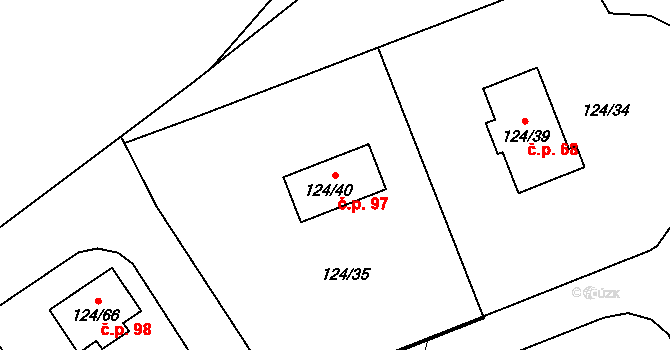 Stradov 97, Chlumec na parcele st. 124/40 v KÚ Stradov u Chabařovic, Katastrální mapa