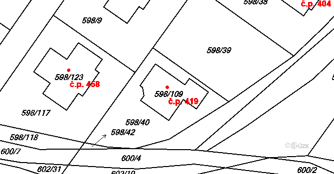 Chotíkov 419 na parcele st. 598/109 v KÚ Chotíkov, Katastrální mapa