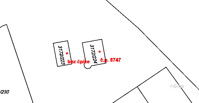Chomutov 5747 na parcele st. 3172/224 v KÚ Chomutov II, Katastrální mapa