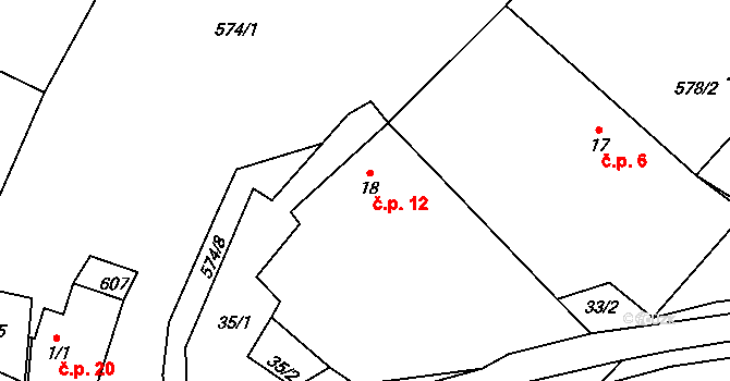 Beranovec 12, Suchá na parcele st. 18 v KÚ Beranovec, Katastrální mapa