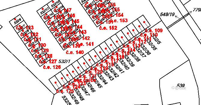 Terezín 117 na parcele st. 532/42 v KÚ Terezín, Katastrální mapa