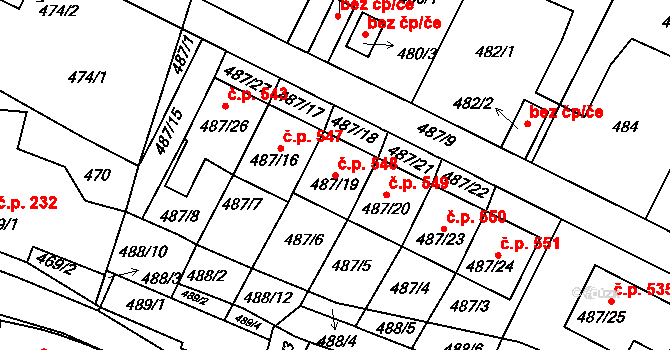 Bystřice nad Pernštejnem 548 na parcele st. 487/19 v KÚ Bystřice nad Pernštejnem, Katastrální mapa