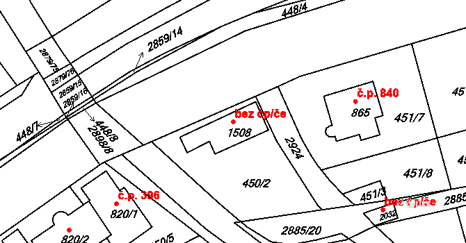 Bystřice pod Hostýnem 42142890 na parcele st. 1508 v KÚ Bystřice pod Hostýnem, Katastrální mapa