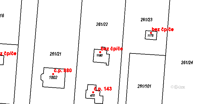 Ostrava 43907890 na parcele st. 1180 v KÚ Heřmanice, Katastrální mapa