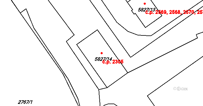 Česká Lípa 2305 na parcele st. 5827/14 v KÚ Česká Lípa, Katastrální mapa