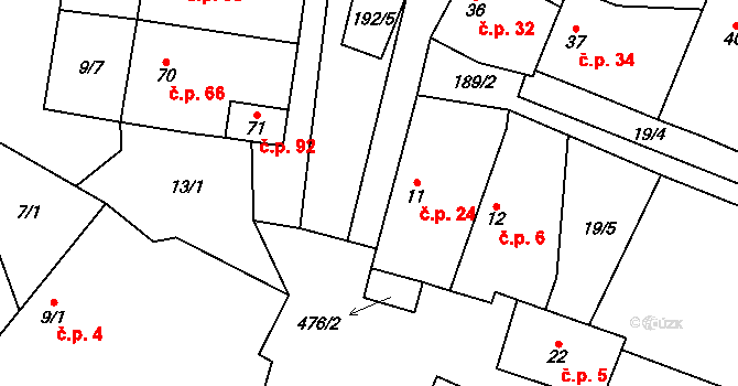 Myšenec 24, Protivín na parcele st. 11 v KÚ Myšenec, Katastrální mapa
