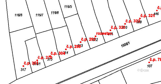 Milevsko 293 na parcele st. 313 v KÚ Milevsko, Katastrální mapa