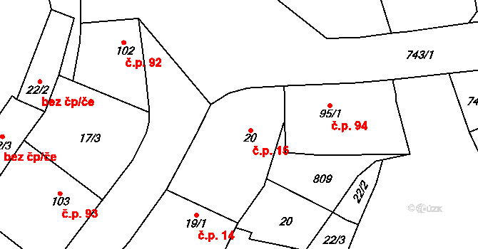 Rochlov 15 na parcele st. 20 v KÚ Rochlov, Katastrální mapa