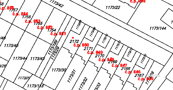 Heřmanův Městec 849 na parcele st. 2171 v KÚ Heřmanův Městec, Katastrální mapa