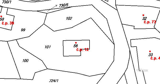 Borová 12 na parcele st. 56 v KÚ Borová, Katastrální mapa