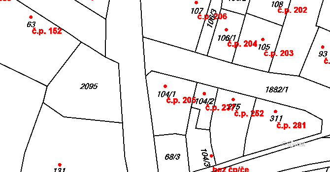 Sezemice 205 na parcele st. 104/1 v KÚ Sezemice nad Loučnou, Katastrální mapa
