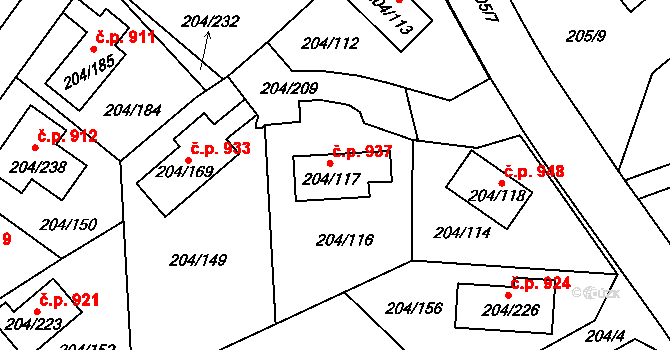 Lipno nad Vltavou 937 na parcele st. 204/117 v KÚ Lipno nad Vltavou, Katastrální mapa
