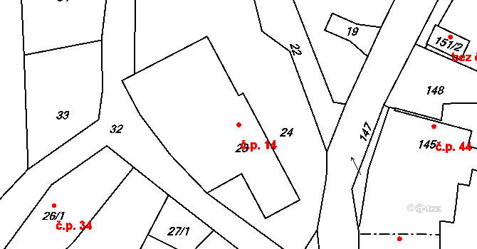 Heřmanice 14, Starý Jičín na parcele st. 23 v KÚ Heřmanice u Polomi, Katastrální mapa