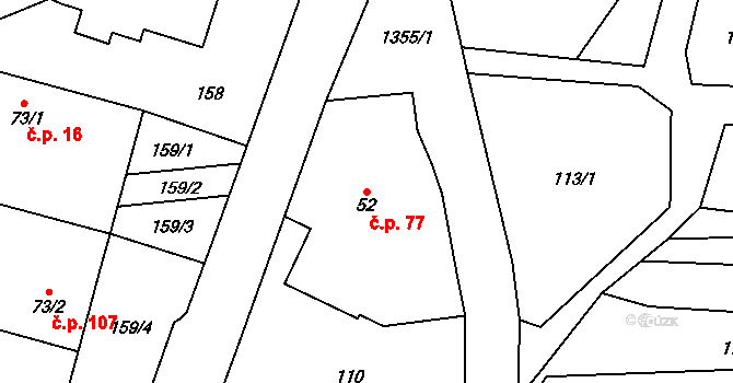 Kamenka 77, Odry na parcele st. 52 v KÚ Kamenka, Katastrální mapa