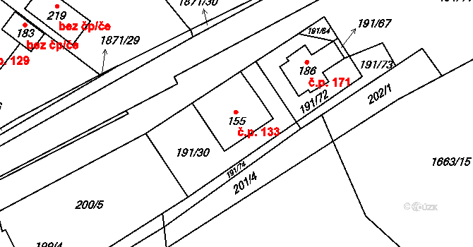 Straník 133, Nový Jičín na parcele st. 155 v KÚ Straník, Katastrální mapa