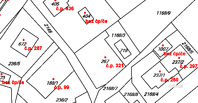 Veřovice 321 na parcele st. 267 v KÚ Veřovice, Katastrální mapa