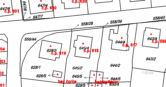 Kaplice 618 na parcele st. 645/4 v KÚ Kaplice, Katastrální mapa