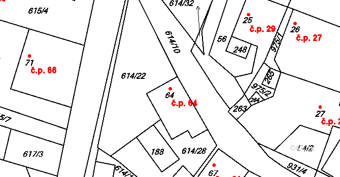 Krasoňov 64, Humpolec na parcele st. 64 v KÚ Krasoňov, Katastrální mapa