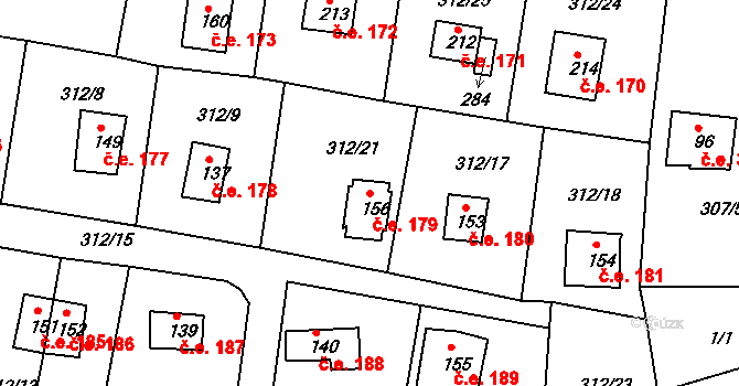 Hracholusky 179, Úlice na parcele st. 156 v KÚ Hracholusky nade Mží, Katastrální mapa