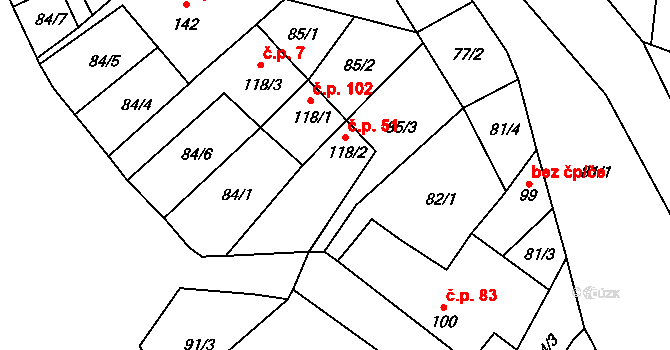 Měcholupy 51 na parcele st. 118/2 v KÚ Měcholupy u Žatce, Katastrální mapa
