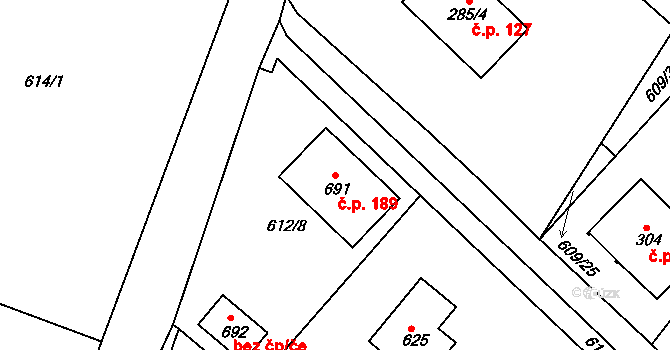 Čachovice 189 na parcele st. 691 v KÚ Čachovice, Katastrální mapa