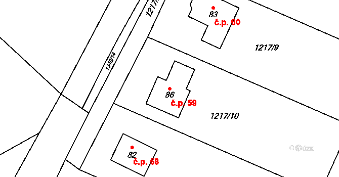 Libkov 59 na parcele st. 86 v KÚ Libkov, Katastrální mapa