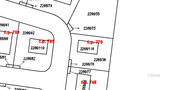 Tuchlovice 776 na parcele st. 2266/116 v KÚ Tuchlovice, Katastrální mapa