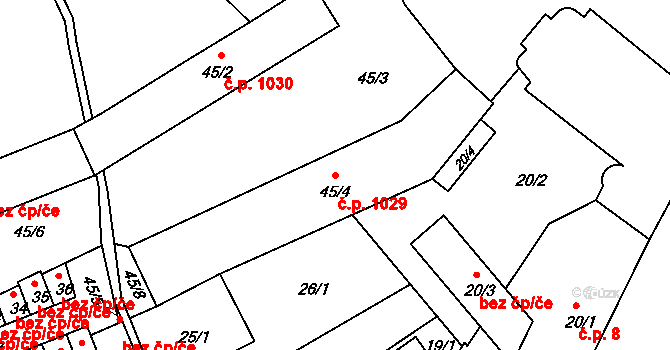 Holešov 1029 na parcele st. 45/4 v KÚ Holešov, Katastrální mapa