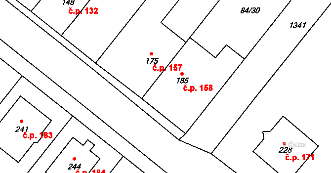 Dřevnovice 158 na parcele st. 185 v KÚ Dřevnovice, Katastrální mapa