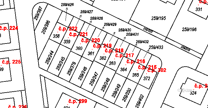 Hněvousice 218, Mnichovo Hradiště na parcele st. 362 v KÚ Sychrov nad Jizerou, Katastrální mapa
