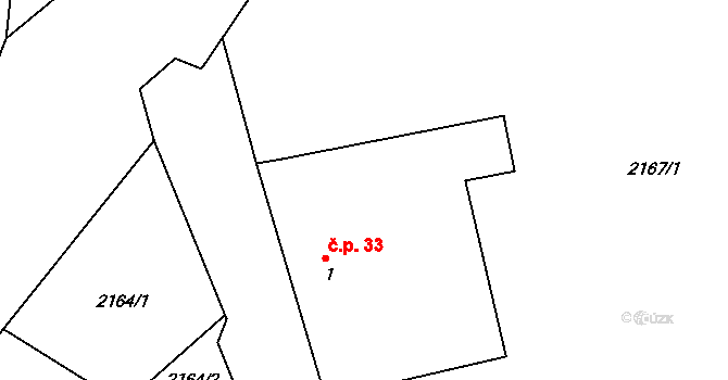 Černín 33 na parcele st. 1 v KÚ Černín, Katastrální mapa